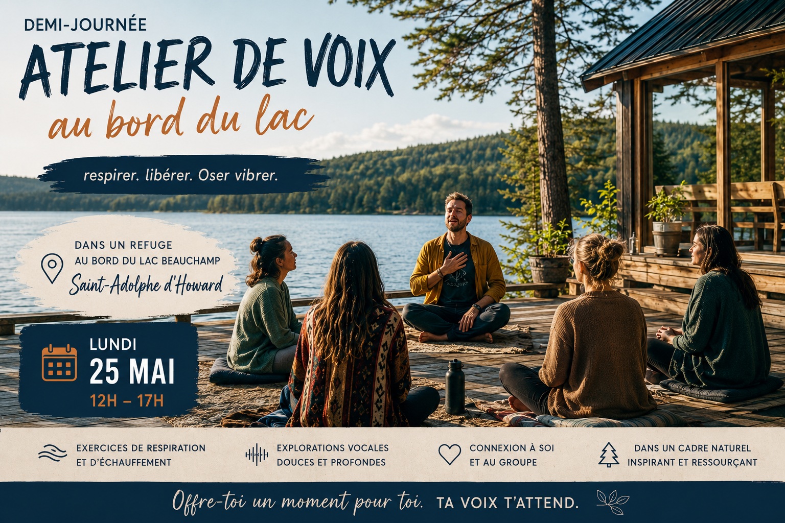 Atelier de voix au bord du lac — Lundi 25 mai, refuge au Lac Beauchamp, Saint-Adolphe d'Howard
